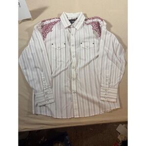 Resistol University Mens White Burgundy Embroidered Cross Western Snap Shirt L